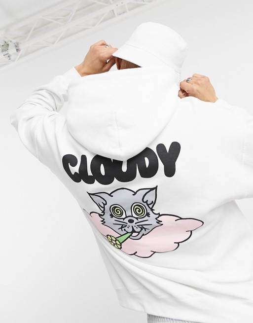 New Love Club cloudy cat backprint hoodie in white