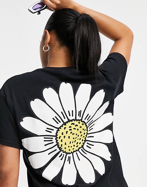 New Love Club oversized t-shirt with daisy graphic back print in black
