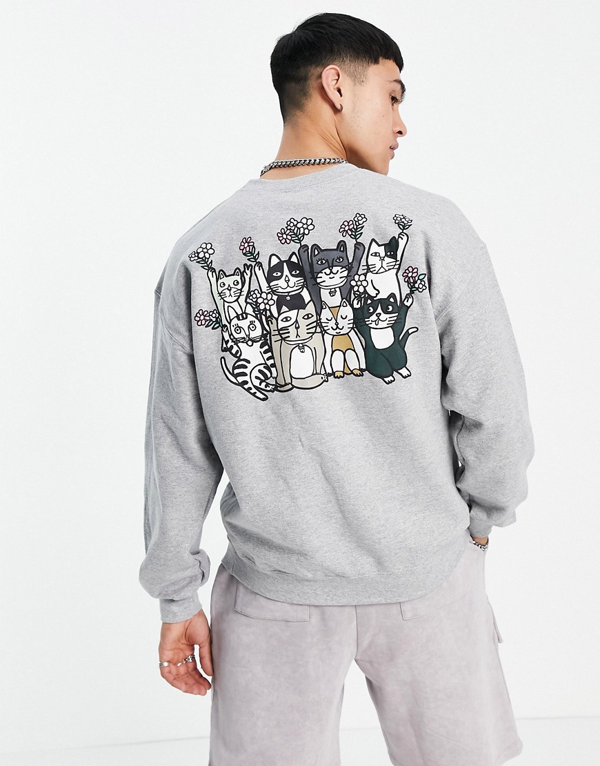 New Love Club dancing cats sweatshirt in sports gray-Grey