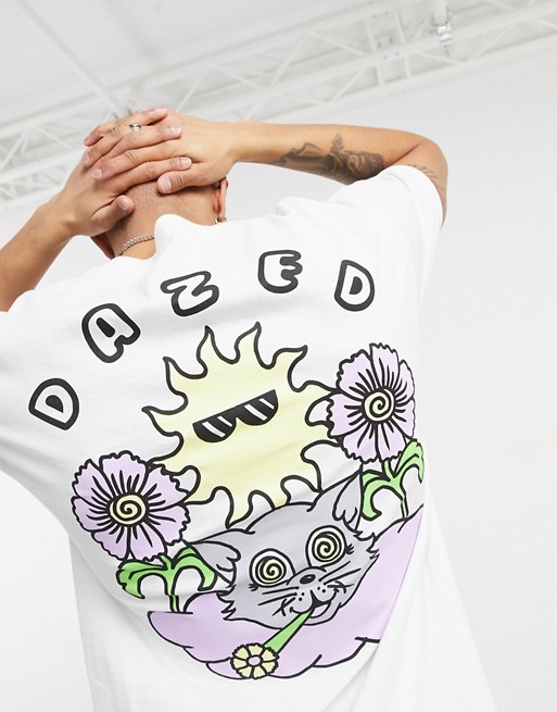 New Love Club dazed cat back print oversized t-shirt in white