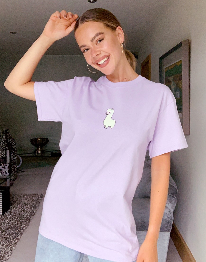 New Love Club embroidered llama t-shirt in oversized-Purple