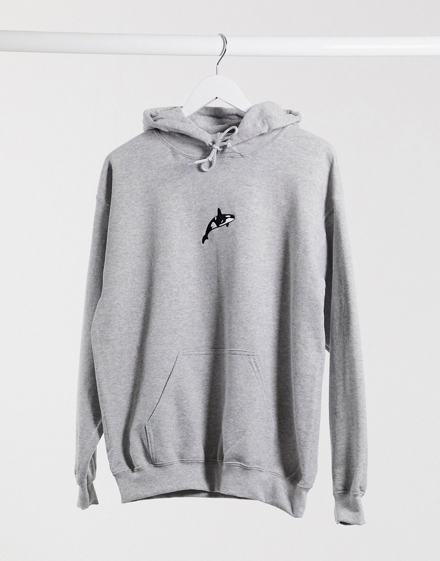 New Love Club Embroidered Whale Hoodie-gray