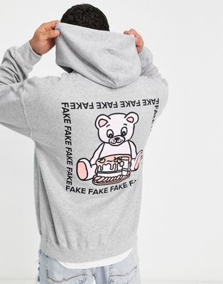 New Love Club fake bear back print hoodie in grey