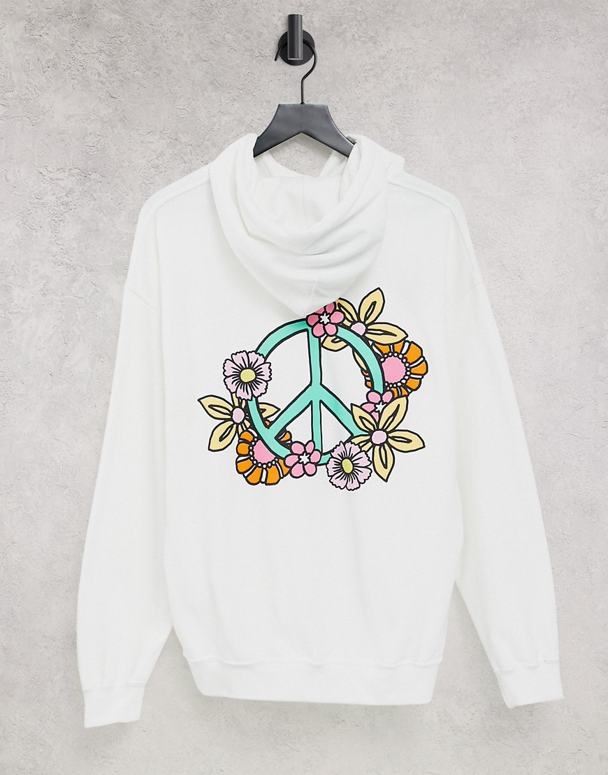 New Love Club floral peace hoodie in white