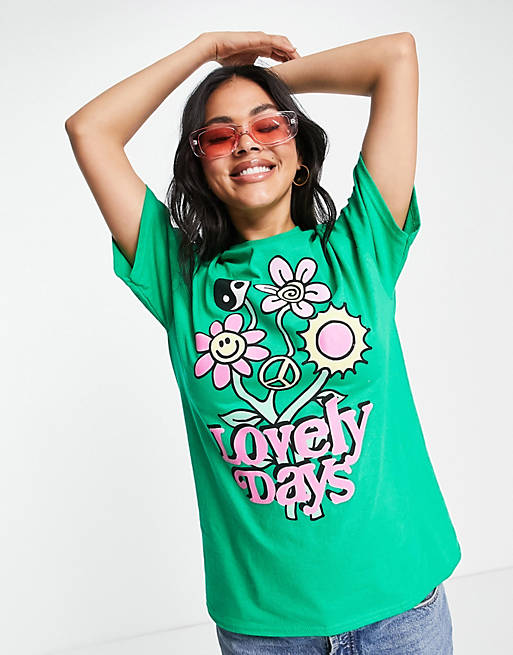 New Love Club – Grön t-shirt i oversize med Lovely Days-tryck