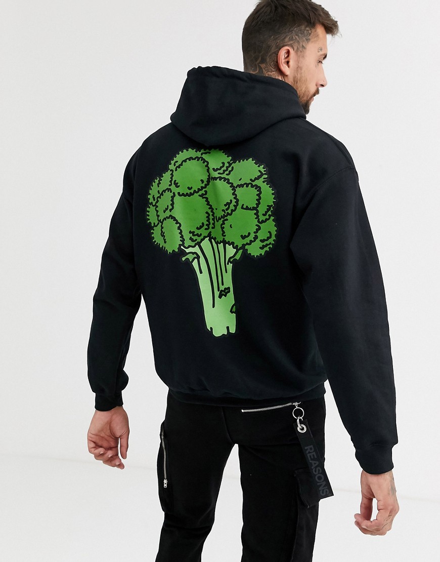New Love Club - Hoodie met broccoli-print op de achterkant-Zwart