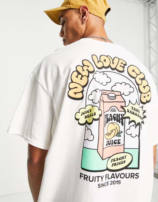 New Love Club juice carton back print oversized t-shirt in white