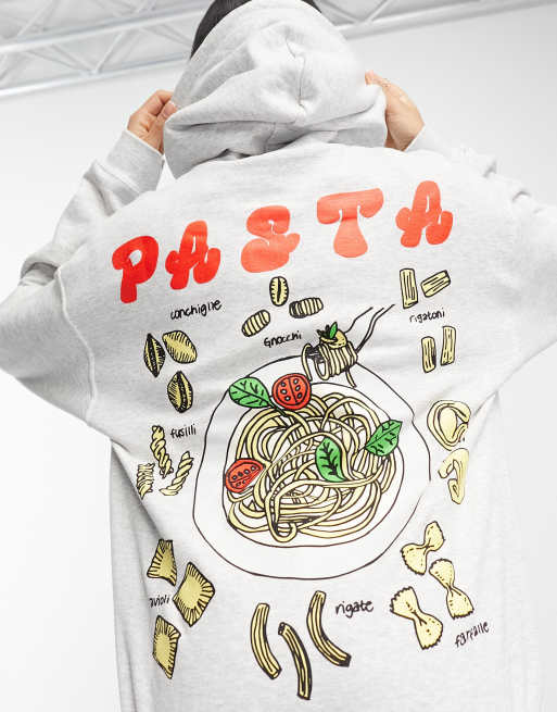 New Love Club – Kapuzenpullover in Weiß mit Pasta-Grafik