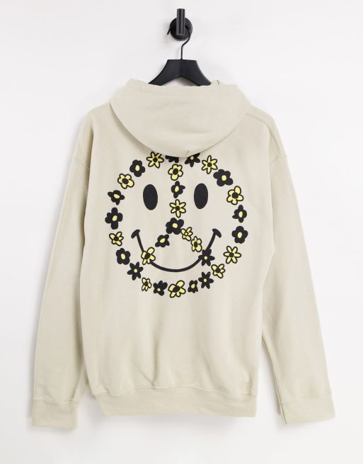 New Love Club – Kapuzenpullover mit Blumen-Smiley-Print auf dem Rücken