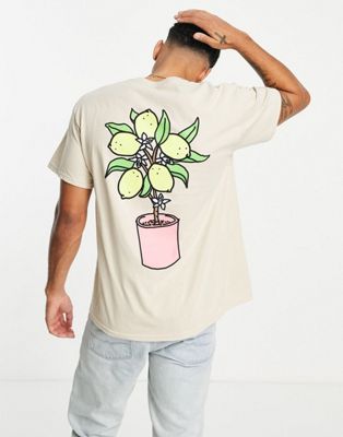 New Love Club Lemon tree backprint oversized t-shirt in stone