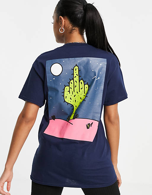 New Love Club oversized t-shirt with midnight cactus graphic back print in navy