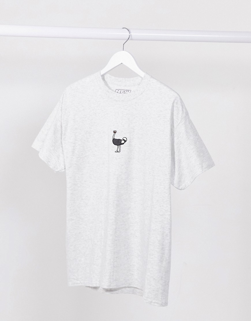 New Love Club ostrich print T-shirt in gray-Grey