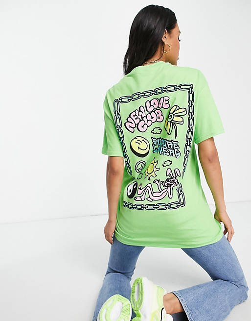 Love – Rücken ASOS New Oversize-T-Shirt Club auf Grafikprint dem mit | Limettengrün in