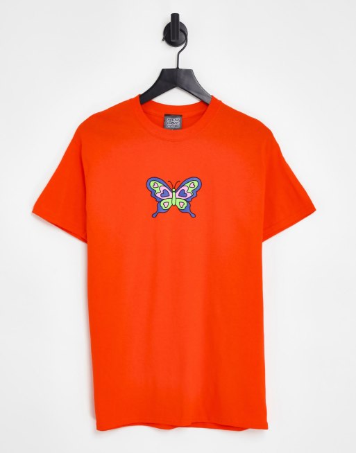 New Love Club – Oversize-T-Shirt in Orange mit Schmetterlingsprint