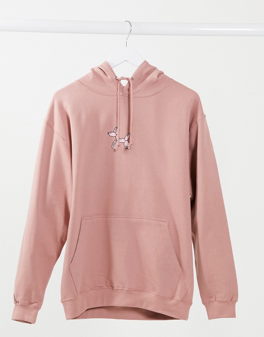 New Love Club oversized hoodie with ballon print in pink