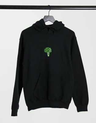 New Love Club oversized hoodie with broccoli print in black