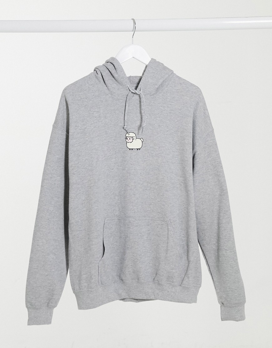 New Love Club Oversized Hoodie With Sheep Print In Gray-grey