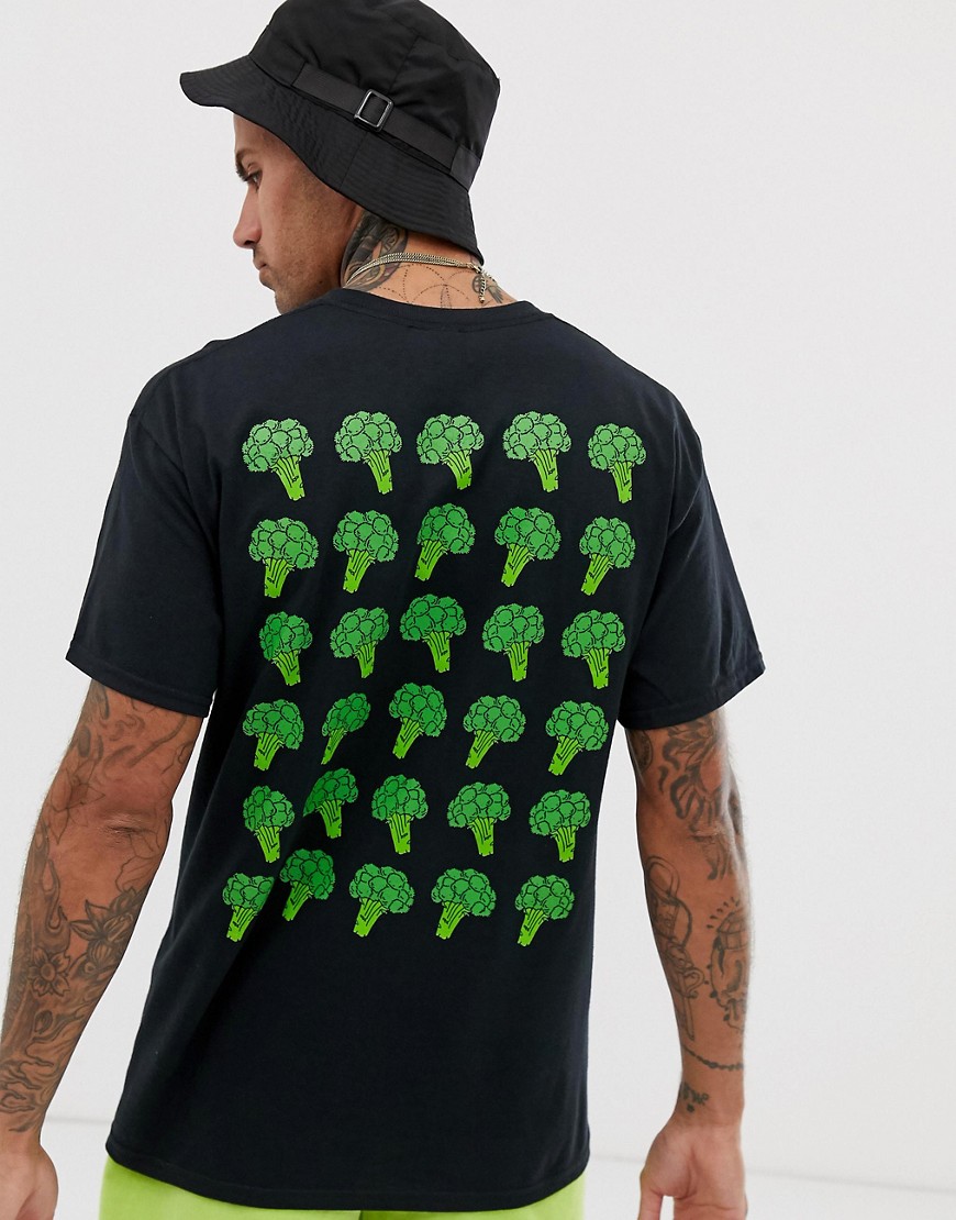 New Love Club - Oversized T-shirt met brocoliprint op de rug-Zwart