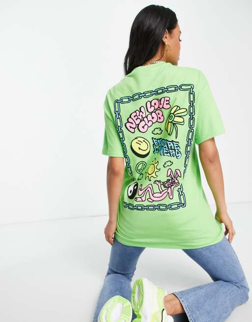 New Love Club - Oversized T-shirt met grafische print op de rug in limoengroen