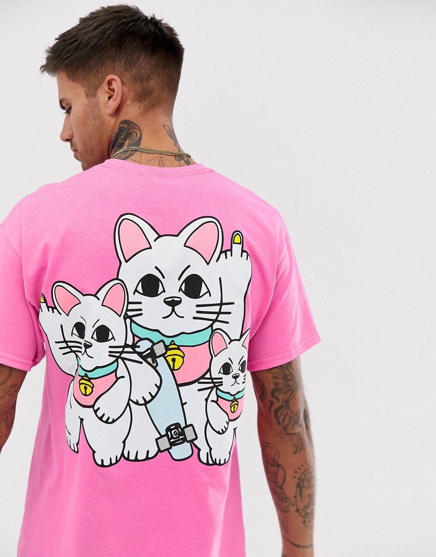 New Love Club - Oversized T-shirt met kattenprint op de rug-Roze
