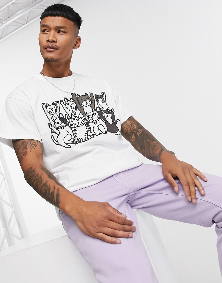 New Love Club - Oversized T-shirt met kattenprint op de rug-Wit