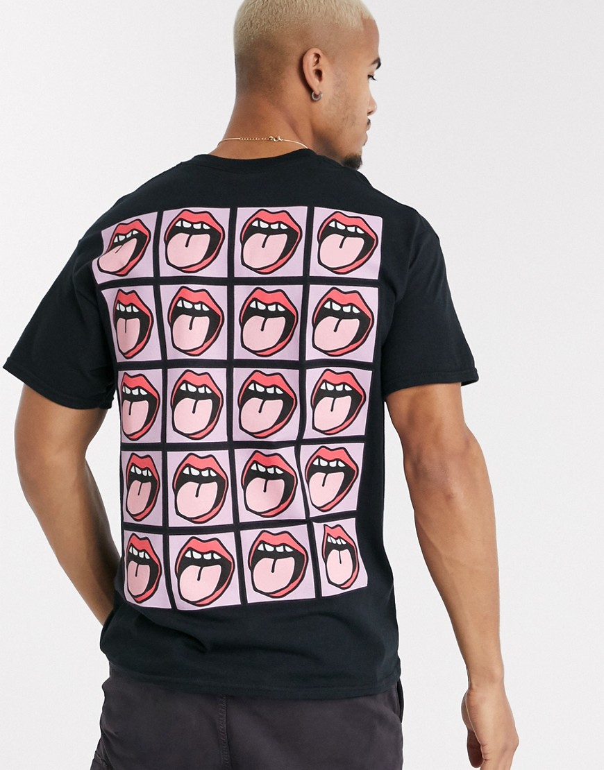 New Love Club - Oversized T-shirt met mondprint op de achterkant-Zwart