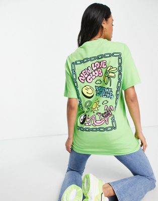 New Love Club oversized t-shirt with back graphic in lime green