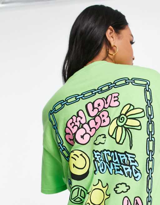 New Love Club oversized t-shirt with back graphic in lime green ASOS