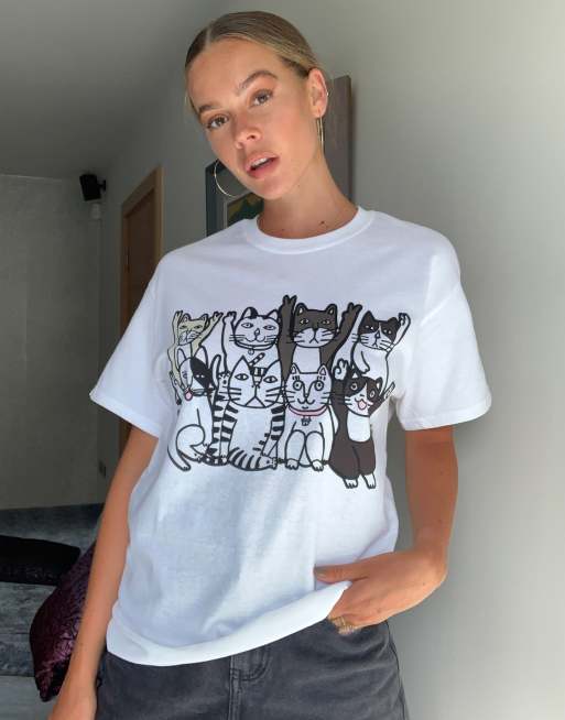 New Love Club oversized t-shirt with cat print | ASOS