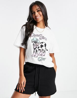 New Love Club oversized t-shirt with cowl girl graphic in white
