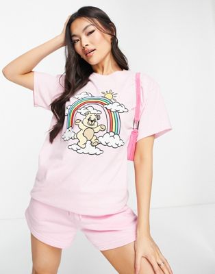 New Love Club oversized t-shirt with cute bear print in pink