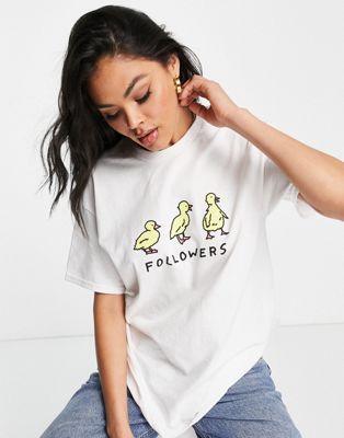 New Love Club oversized t-shirt with duck print in white