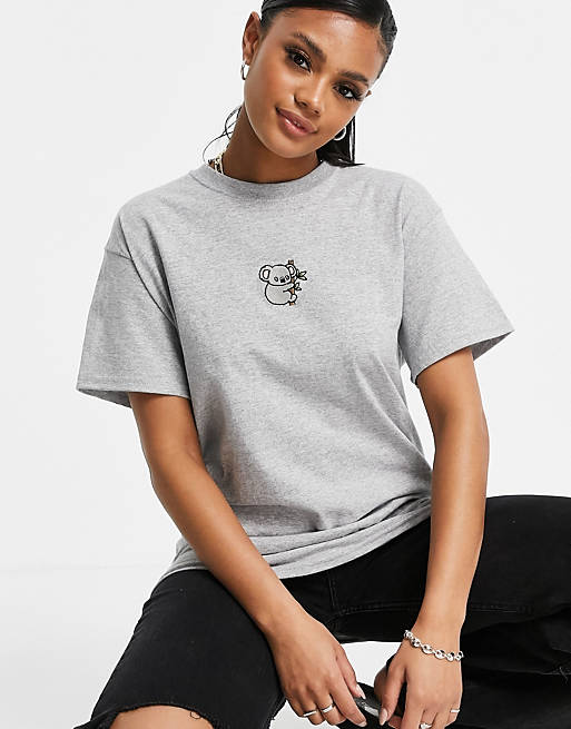 New Love Club oversized t-shirt with embroidered koala in grey