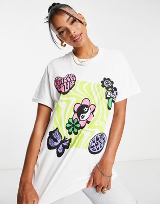 New Love Club oversized t-shirt with graphic print in white