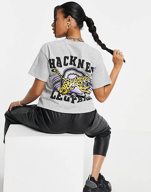 New Love Club oversized t-shirt with hackney leopards graphic back print in grey