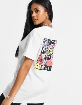 New Love Club Oversized T-shirt With Peace Love Graphic Back Print In White