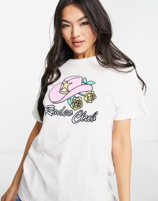 New Love Club oversized t-shirt with rodeo club print in white