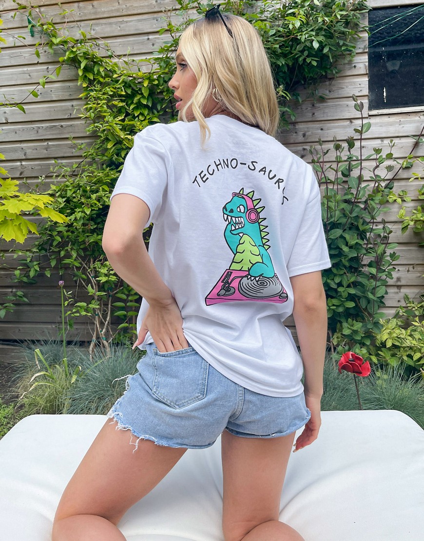 New Love Club Oversized T-shirt With Technosaurus Back Print In White