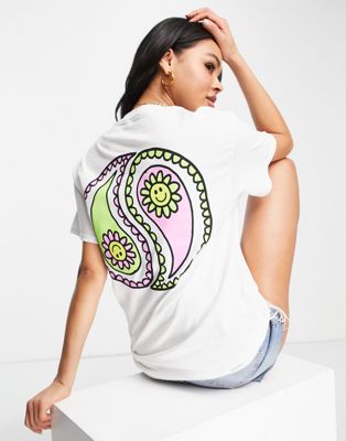 New Love Club oversized t-shirt with yin yang print in white