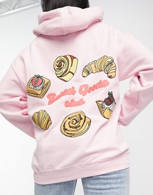 New Love Club pastry graphic hoodie in light pink