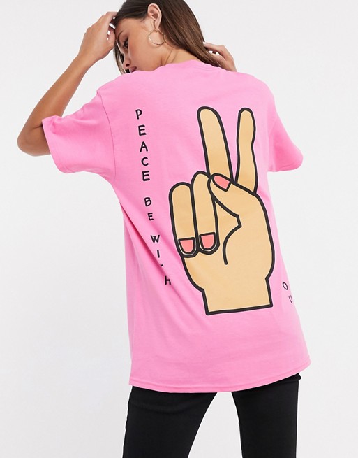New Love Club peace hand sign back print oversized t-shirt