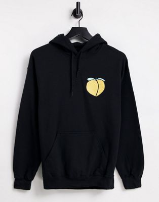 New Love Club peach graphic print hoodie in black