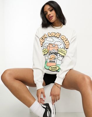 New Love Club peach juice graphic sweater in white