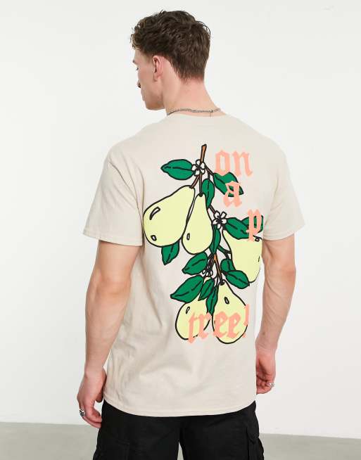 New Love Club pear back print oversized t-shirt in stone