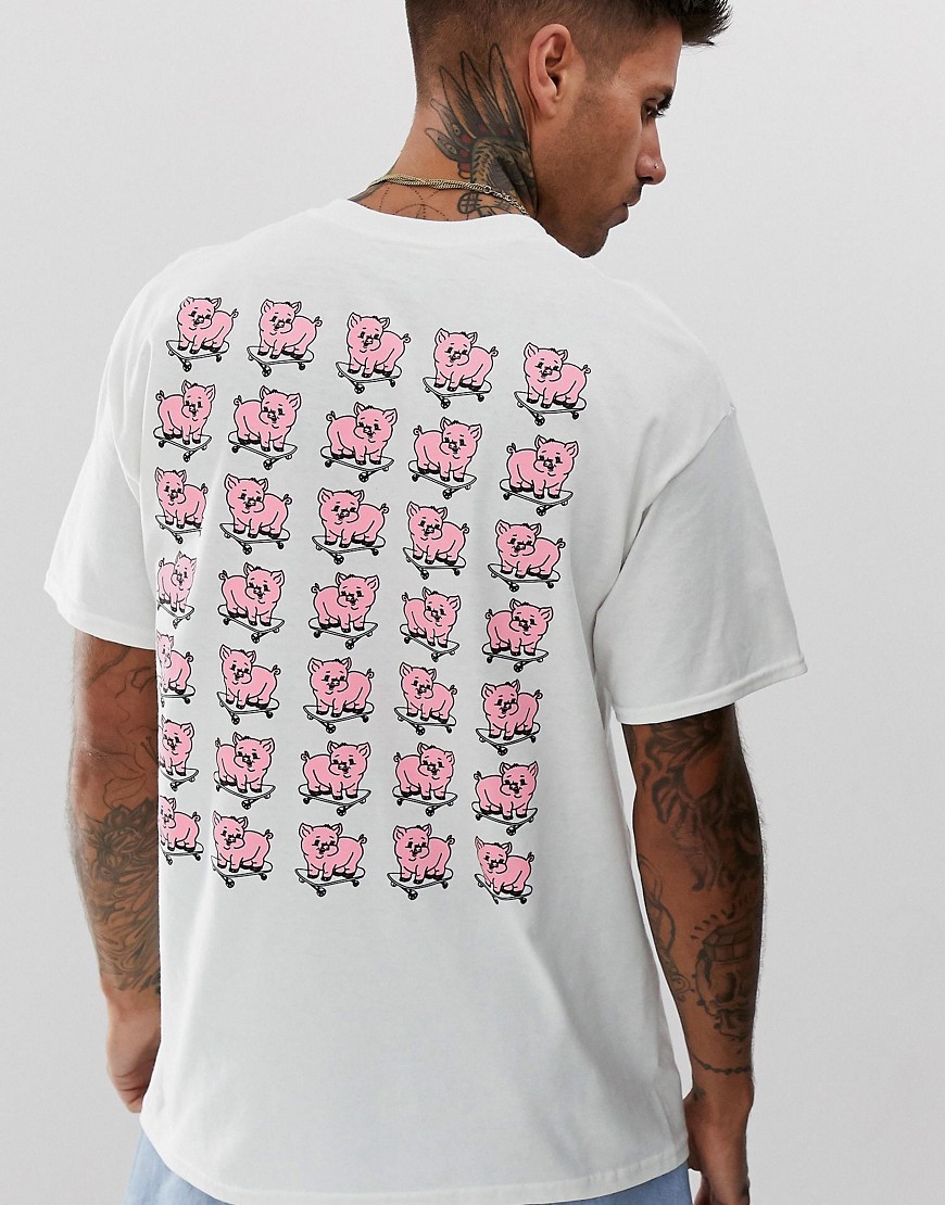 New Love Club - Pig skate - T-shirt oversize con stampa sul retro-Bianco