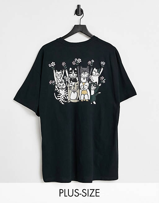 New Love Club Plus oversized t-shirt with cats back print in black