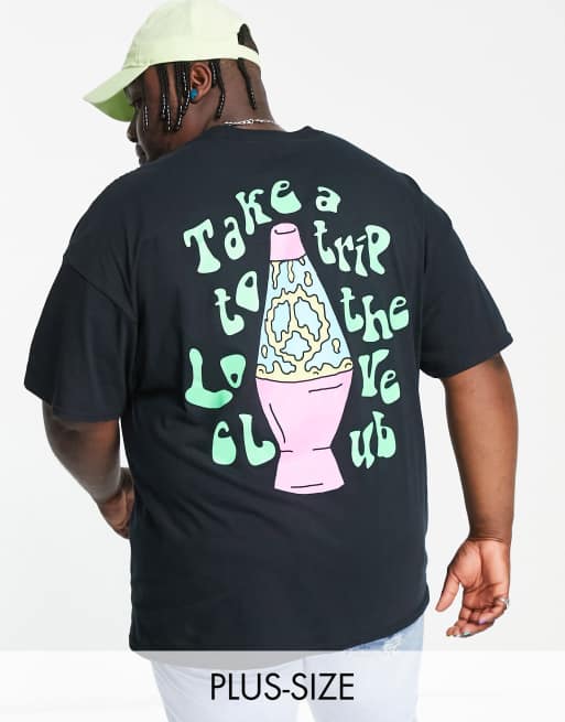 New Love Club Plus - Oversized T-shirt met print van lavalamp op de rug in zwart