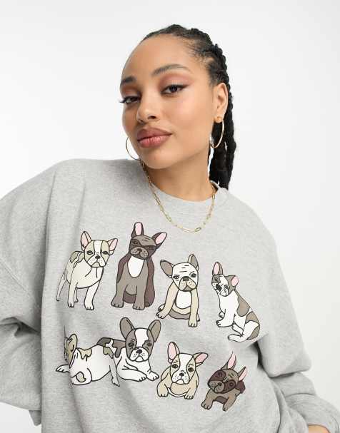 New Love Club Plus pug graphic sweatshirt in ash grey - view 1