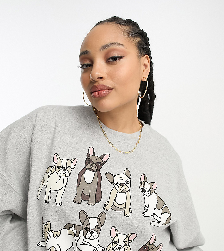 New Love Club Plus pug graphic sweatshirt in ash grey
