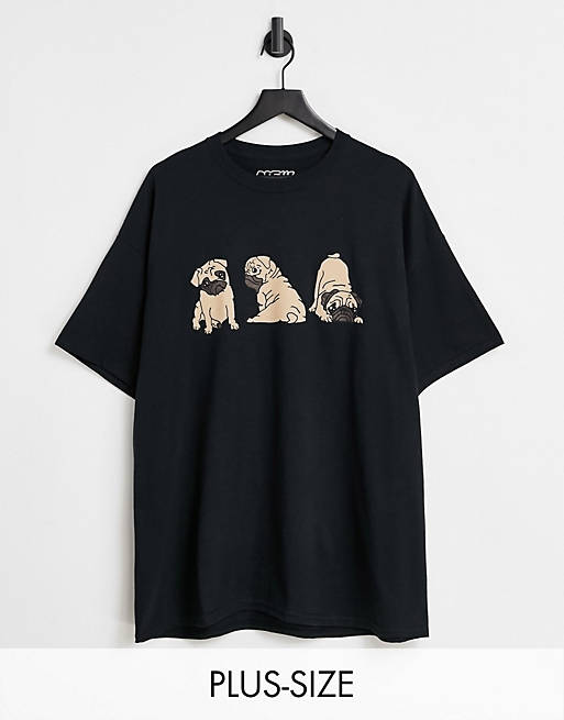 New Love Club Plus oversized t-shirt with pug graphic in black
